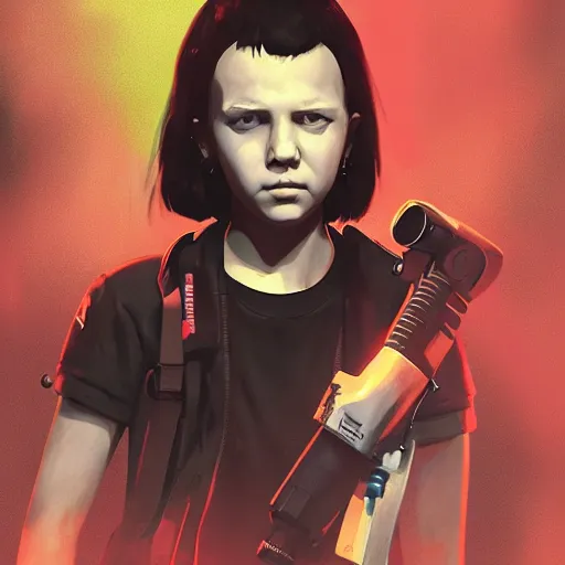 Image similar to Portrait of Millie Bobby Brown crying by Yoji Shinkawa, octane render