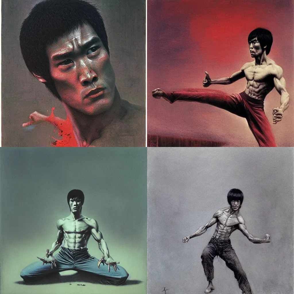 Prompt: bruce lee by beksinski