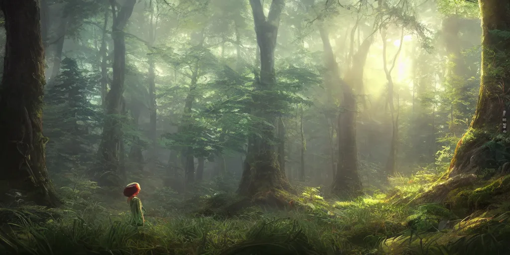 Image similar to a forest, highly detailed oil painting, Studio Ghibli, Jessica Rossier, digital art, octane render, beautiful composition, trending on artstation, masterpiece