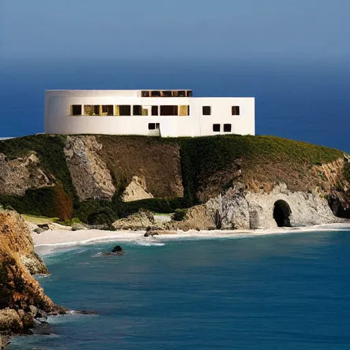 Prompt: castle designed by renzo piano overlooking big sur. landscape design by andre le notre. w 1 0 8 8