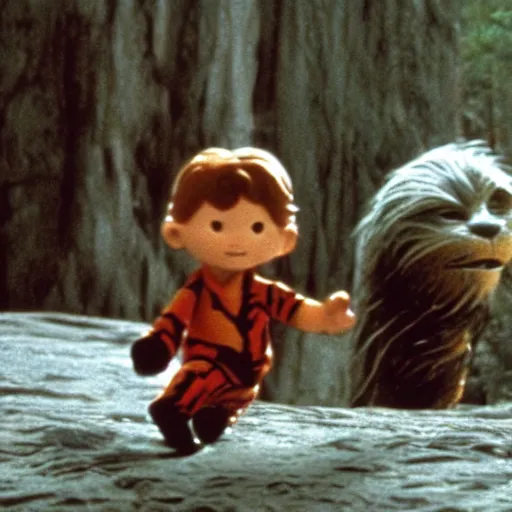 Image similar to a still of calvin an hobbes in star wars a new hope ( 1 9 7 7 )