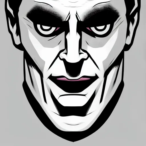 Image similar to solid glowing eyes, digital portrait of secretary of denis mcdonough face with solid glowing eyes, cover art of graphic novel, evil laugh, menacing, Machiavellian puppetmaster, villain, simple style, solid colors, clean lines, clean ink, trending on artstation