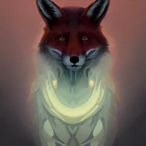 Prompt: bioluminescence portrait of a male fox humanoid creature, D&D, fantasy, elegant, pale, highly dvetailed, digital painting, artstation, concept art, smooth, sharp focus, illustration, art by artgerm and greg rutkowski and alphonse mucha