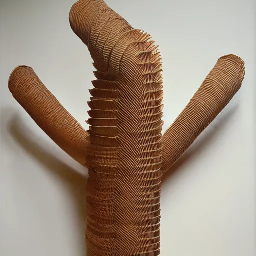 Image similar to tentacles made of brown corrugated cardboard, cut out of cardboard, realistic photography, fantasy