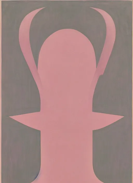 Image similar to portrait of a pink alien with minimalistic and aesthetic geometric shapes and patterns, muted color palette, symmetric, symbolist, abstract, spiritual art painting by Hilma At Klint