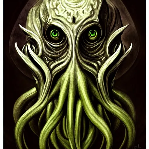 Prompt: intense portrait cthulhu, intricate, elegant, highly detailed, my rendition, digital painting, artstation, concept art, smooth, sharp focus, illustration, art by leonora carrington