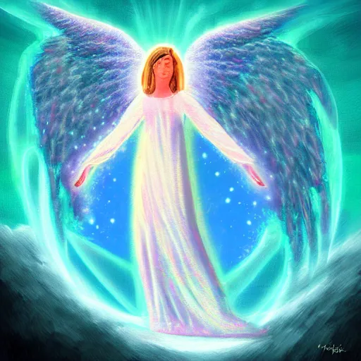 Prompt: an angel of light protecting planet earth, high detail digital painting