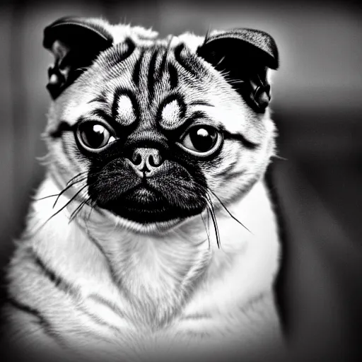 Image similar to a feline cat - pug - hybrid, felidae animal photography