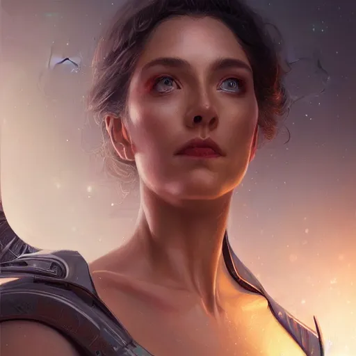 Prompt: portrait of the goddess of science and technology, upper body, D&D, intricate, cinematic lighting, highly detailed, digital painting, artstation, concept art, smooth, sharp focus, illustration, art by Artgerm and Greg Rutkowski