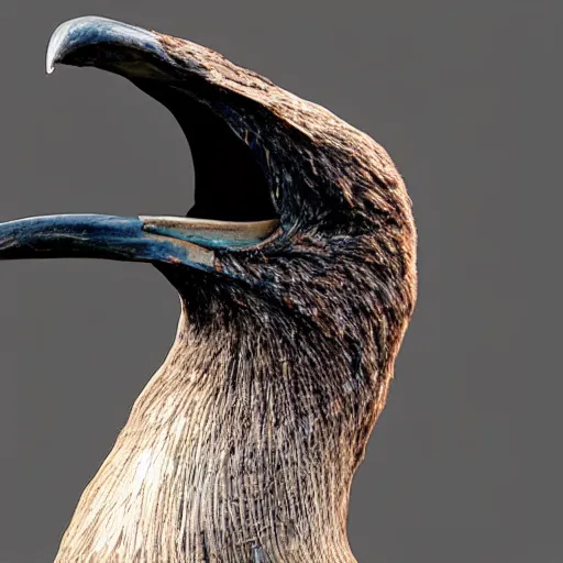 Image similar to a large bird, human teeth in the beak