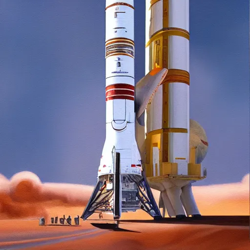 Image similar to illustration of Saturn V going to Mars, realistic painting, high definition, digital art, matte painting, very detailed, realistic