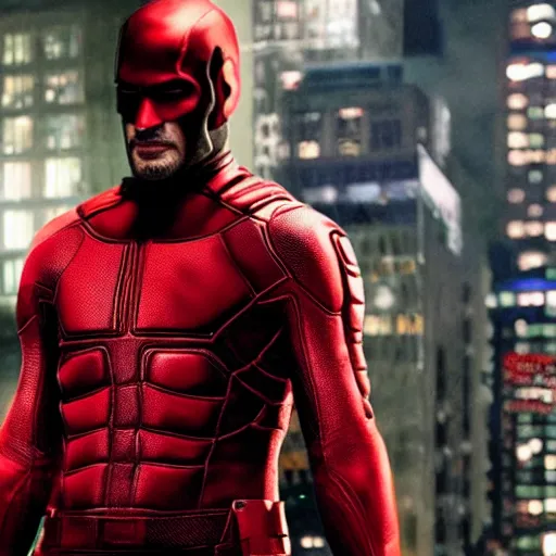 Image similar to Keanu Reeves as daredevil 4k detailed super realistic