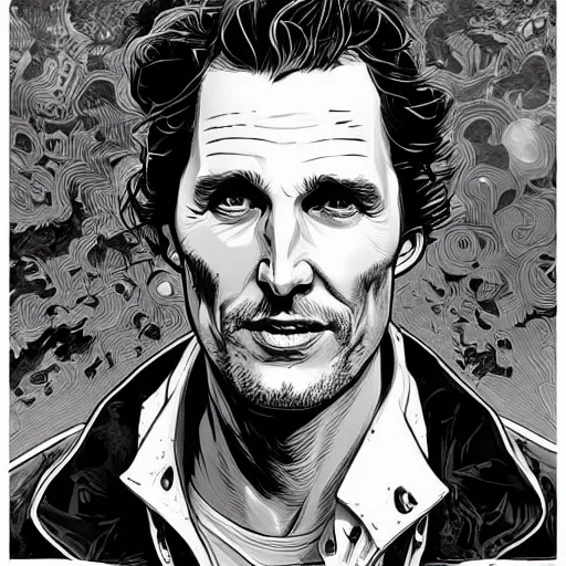 Image similar to a study of cell shaded portrait of matthew mcconaughey concept art, llustration, post grunge, concept art by josan gonzales and wlop, by james jean, Victo ngai, David Rubín, Mike Mignola, Laurie Greasley, highly detailed, sharp focus, alien, Trending on Artstation, HQ, deviantart, art by artgem