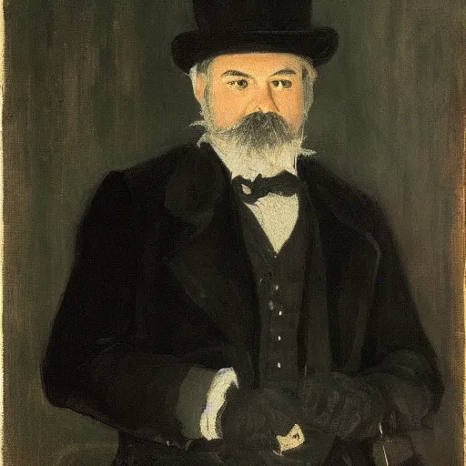 Prompt: black cat as a nineteenth century robber baron portrait by james mcneill whistler