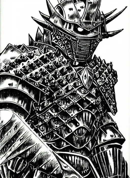 Prompt: wrewolf armored knight by kentaro miura