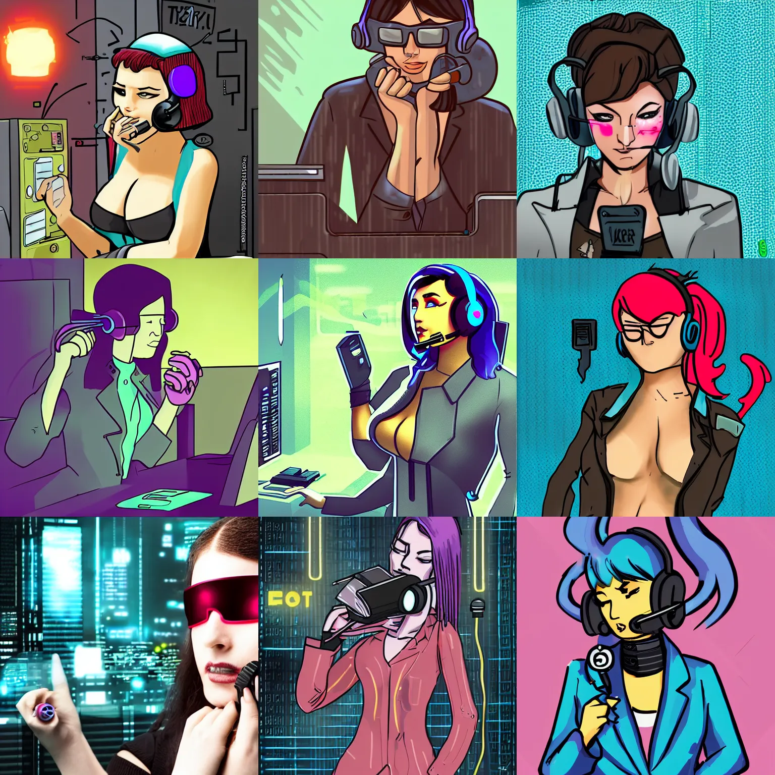 Prompt: steamy cyberpunk telemarketer girl