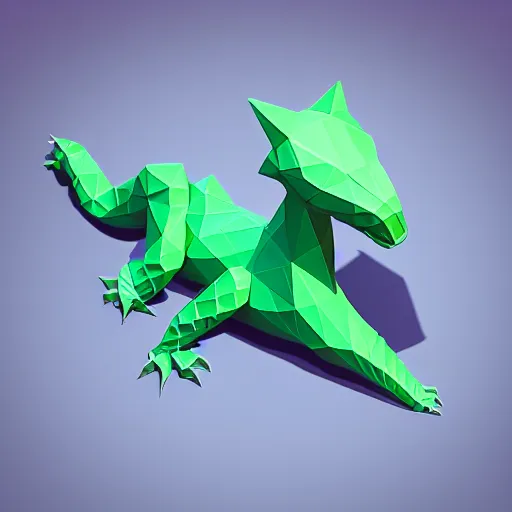 Prompt: isometric low - poly dragon