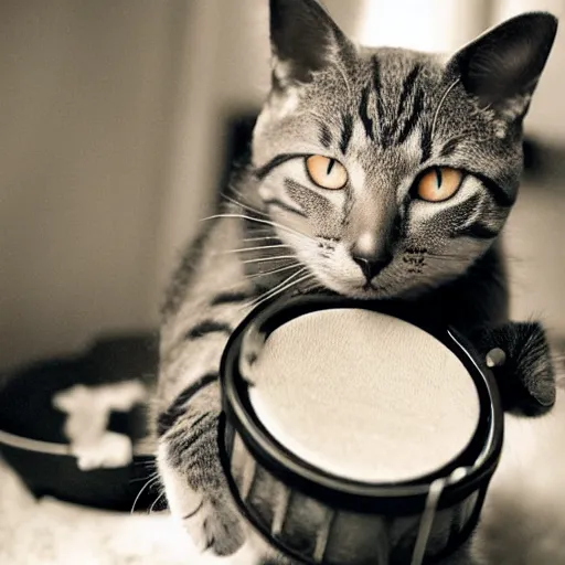 Image similar to photo of a cat playing bongos