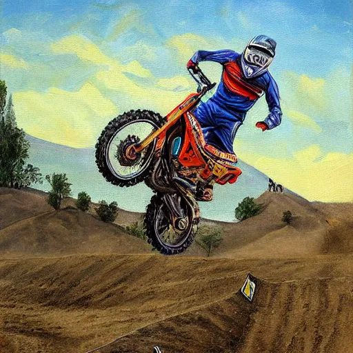 sticky-rail868: a boy wearing helmet riding motocross, digital art