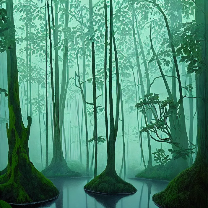 Image similar to charles burchfield art painting, beautiful arboreal forest by Adriaan Herman Gouwe, oregon washington rain forest by beeple