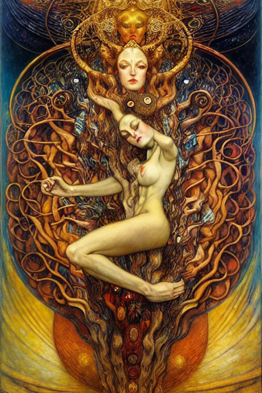 Image similar to Divine Chaos Engine by Karol Bak, Jean Delville, William Blake, Gustav Klimt, and Vincent Van Gogh, symbolist, visionary