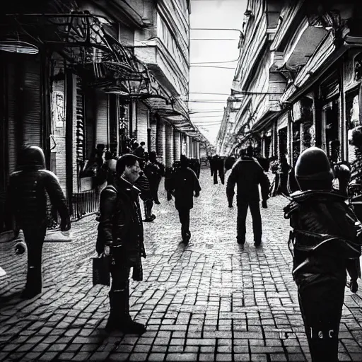 Image similar to Street photo in a crowded city on another planet, Neo Norilsk, Neo Kyiv, sci-fi, fantasy, intricate, very very beautiful, elegant, highly detailed, high contrast, shadows, smooth, photorealistic, cinematic, Unreal Engine 5, sharp focus, trending on Behance