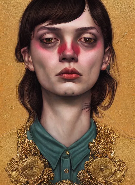 Image similar to gold portrait :: by Martine Johanna and Simon Stålenhag and Chie Yoshii and wlop and Guillermo del toro :: ornate, dynamic, particulate, rich colors, elegant, centered, artstation, smooth, sharp focus, octane render, 3d