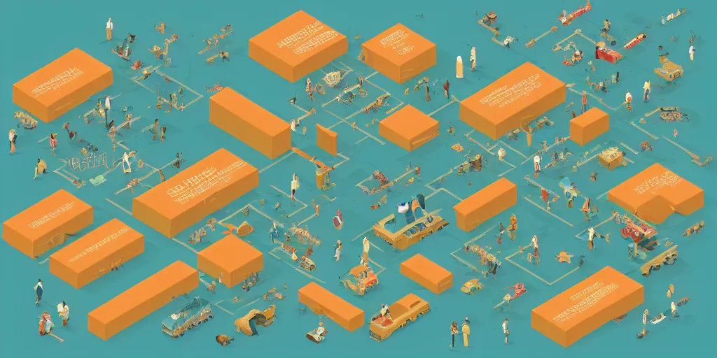 Image similar to isometric infographic by Wes Anderson