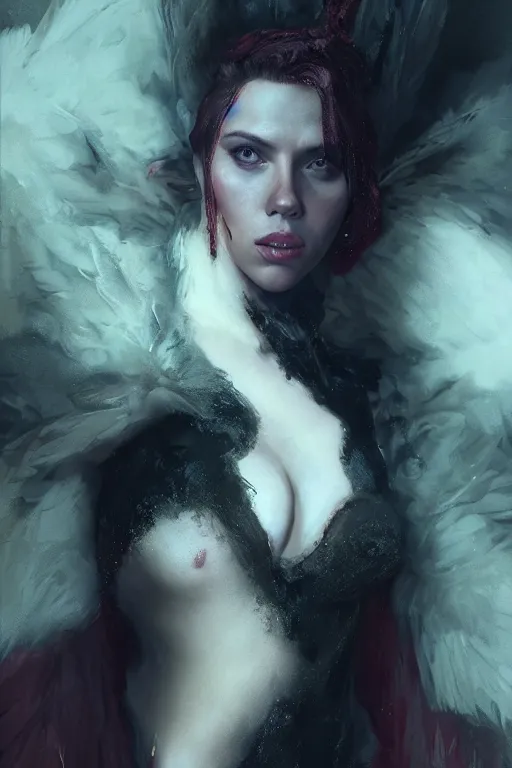 Prompt: a fancy portrait of Scarlett Johansson as a succubi by Greg Rutkowski, Sung Choi, Mitchell Mohrhauser, Maciej Kuciara, Johnson Ting, Maxim Verehin, Peter Konig, Bloodborne, macro lens, 35mm, 8k photorealistic, cinematic lighting, HD, high details, atmospheric,