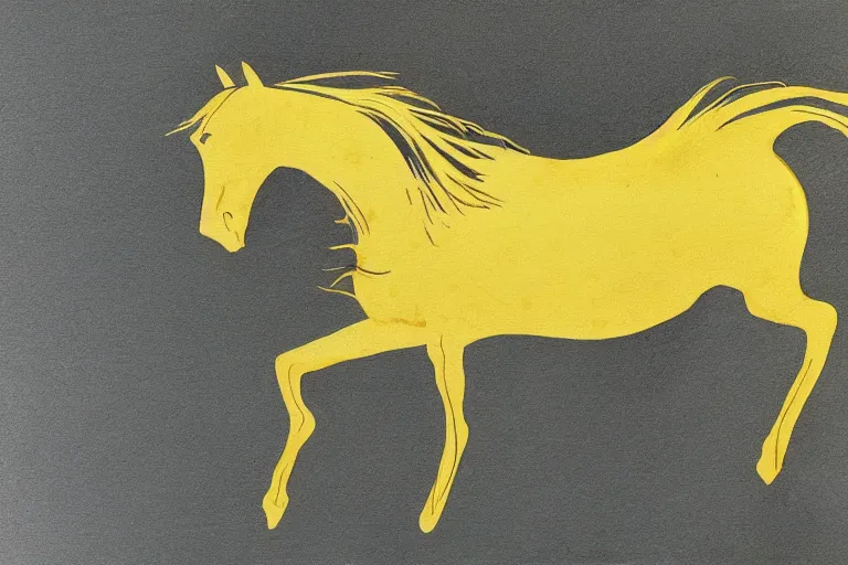 Image similar to beautiful serene horse, healing through motion, minimalistic golden ink aribrush painting on white background