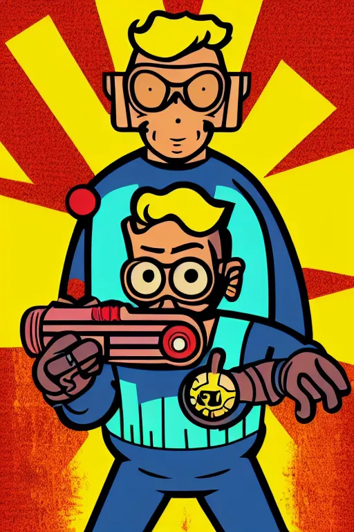 Image similar to fallout 7 6 retro futurist illustration art by butcher billy, sticker, colorful, illustration, highly detailed, simple, smooth and clean vector curves, no jagged lines, vector art, smooth andy warhol style