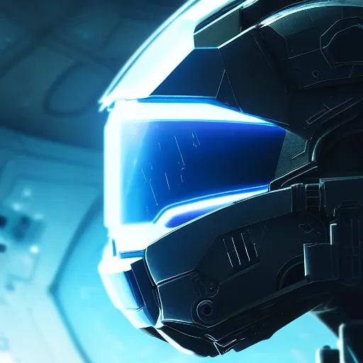 Image similar to cyberpunk halo helmet on space, close shot, reflection, epic, dramatic, cinematic, award winning, ultra detailed, realistic, 8k,