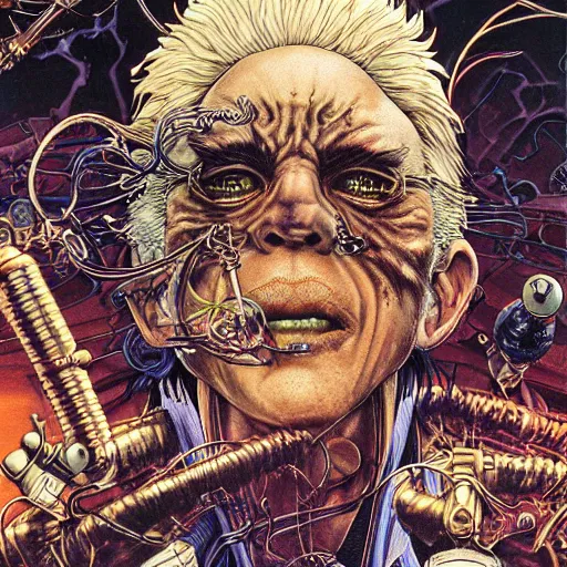 Prompt: closeup of mad scientist, by yoichi hatakenaka, masamune shirow, josan gonzales and dan mumford, ayami kojima, takato yamamoto, barclay shaw, karol bak