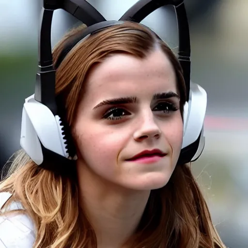 Prompt: emma watson wearing a gaming headset