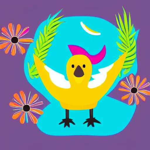 Image similar to cute digital illustration of a dodo bird surfing. super cute. tropical. colorful.