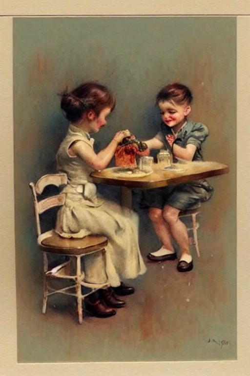 Prompt: ( ( ( ( ( 1 9 5 0 s restaurant. muted colors. ) ) ) ) ) by jean - baptiste monge!!!!!!!!!!!!!!!!!!!!!!!!!!!