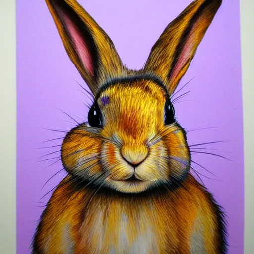 Image similar to realistic rabbit with purple and yellow stripes