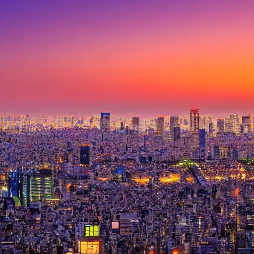 Image similar to The skyline of Tokyo at sunset, photograph, high-resolution, hot on 500px