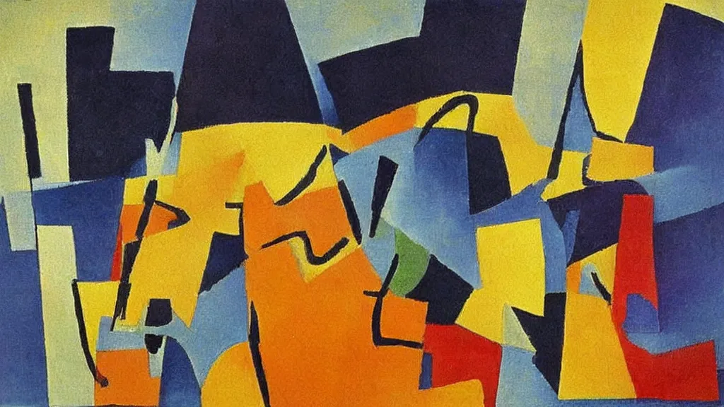 Prompt: abstract minimalism art painting, lines, forms, shapes, in style of georges braque,