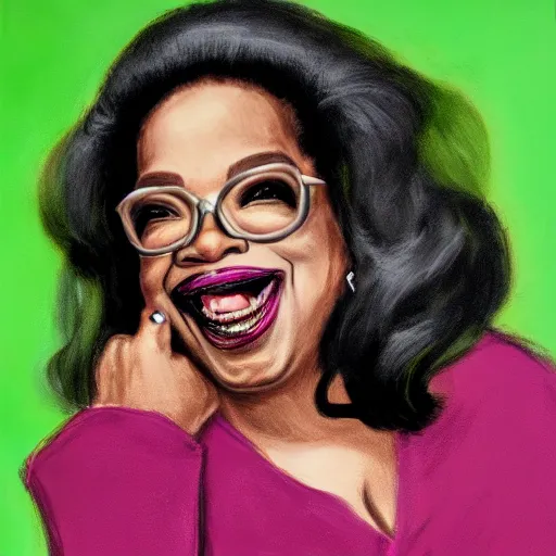 Prompt: a portrait of Oprah Winfrey dressed as The Joker