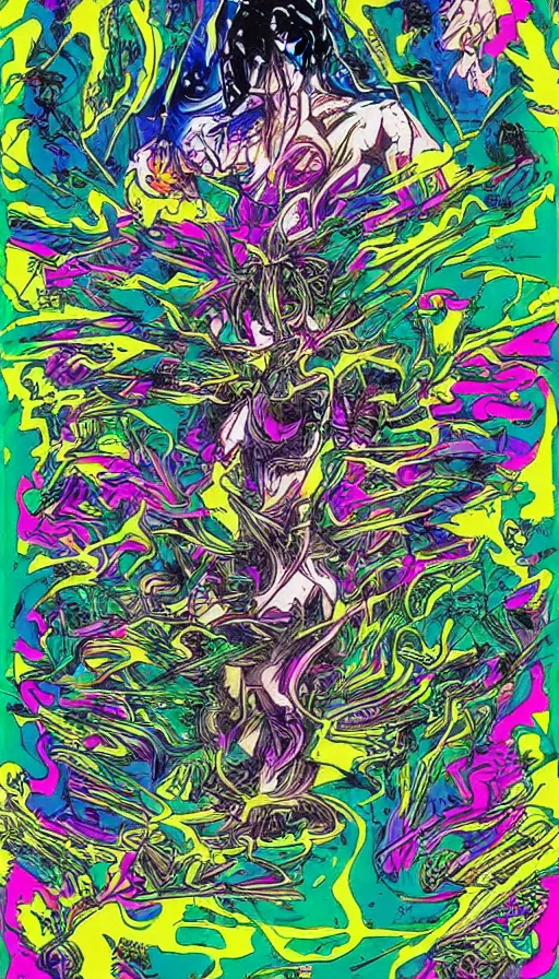 Prompt: psytrance artwork, by yoshihiro togashi