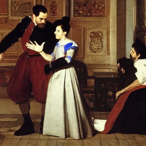 Image similar to royal family during an argument, diego velazquez, very detailed, cinematic, dynamic light