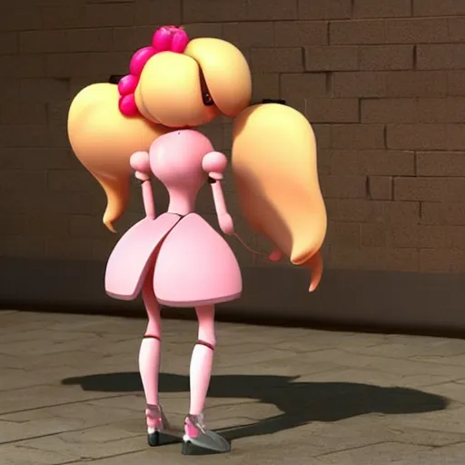 Prompt: _ very beautiful peach cartoon character robots need love -