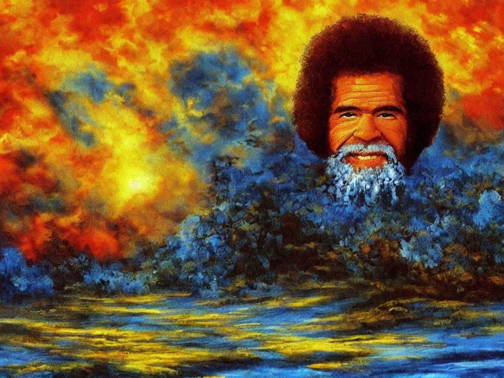 Prompt: bob ross painting of a nuclear holocaust