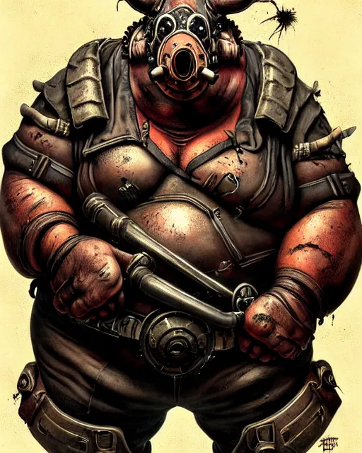 Prompt: roadhog from overwatch, character portrait, portrait, close up, concept art, intricate details, highly detailed, horror poster, horror, vintage horror art, dark, gritty, realistic, terrifying, in the style of michael whelan, and gustave dore