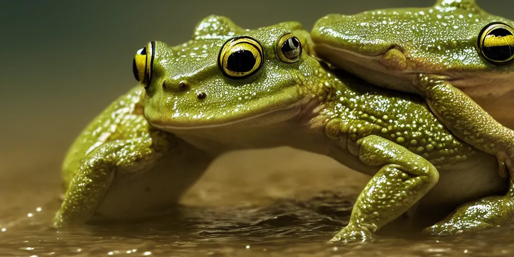 Prompt: a very intricately detailed underwater photo of a frogs cuddling. a lot of bubbles, diffracting the light. extreme detail, artstation hq, 8 k