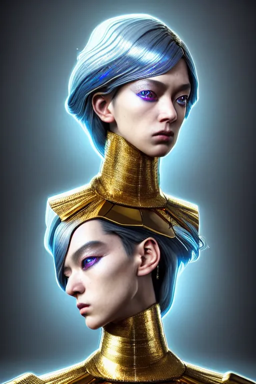 Prompt: hyperdetailed portrait of a stunningly beautiful movie 3 0 years old french movie star androgynous woman guard made of iridescent metals, shiny gems, inspired by ross tran and wlop and masamune shirow and kuvshinov, concept art, intricate, photorealistic, octane render, rtx, hdr, unreal engine, dnd digital art by artgerm