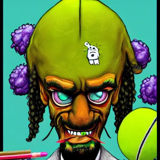 Image similar to a snoop dogg tennis ball monsters, colorful, digital art, fantasy, magic, chalk, trending on artstation, ultra detailed, professional illustration by basil gogos