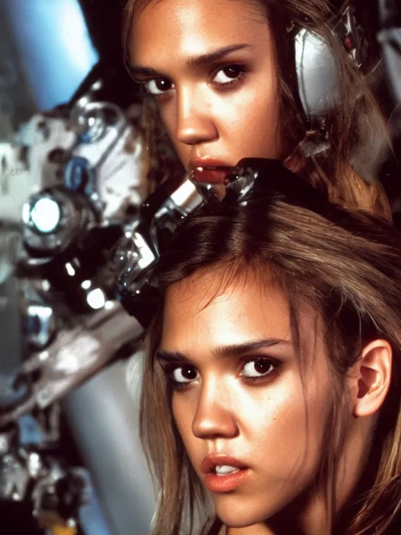 Image similar to hyperdetailed close shot of young jessica alba as space pirate, fine - face, pretty face