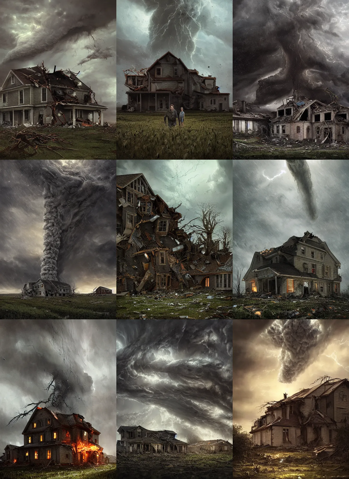 Prompt: portrait, massive Tornado destroying farm house by giger, dramatic lighting, cinematic, establishing shot, extremly high detail, photo realistic, cinematic lighting, post processed, concept art, artstation, matte painting, style by eddie mendoza, raphael lacoste, alex ross